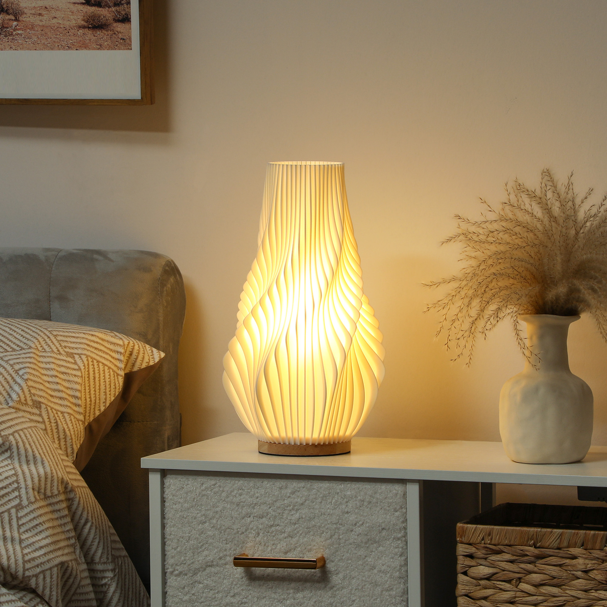Slimme Tafellamp met App-besturing, Compatibel met Alexa, Kunststof, Hout, Wit