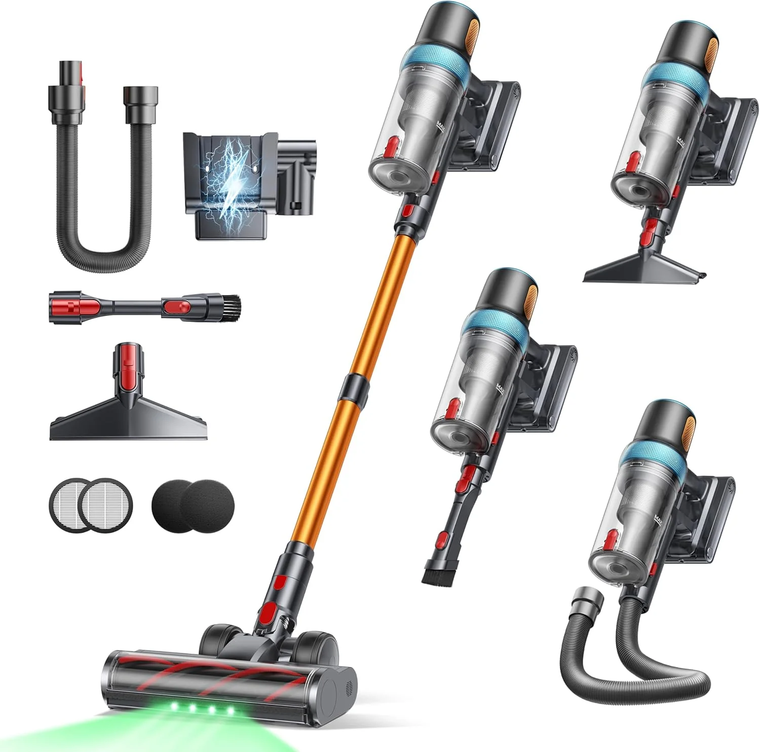 Cordless Vacuum Cleaner. 650W 55KPA 70Mins Vacuum Cleaners for Home. Upgraded Stick Vacuum with 3.3Ft Extendable Hose. LED Touch Screen. Wall Charging Station. Auto Mode for Carpet Pet Hair Hard Floor