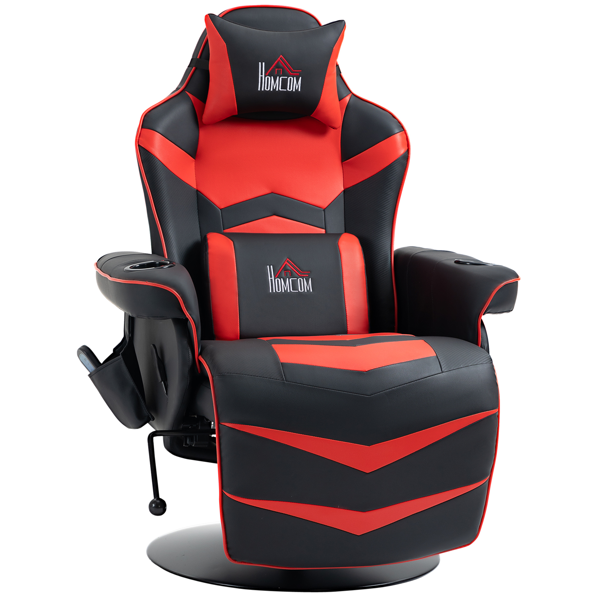 Gaming-stoel met massagefunctie, inclusief voetensteun, ligfunctie, rood + zwart.