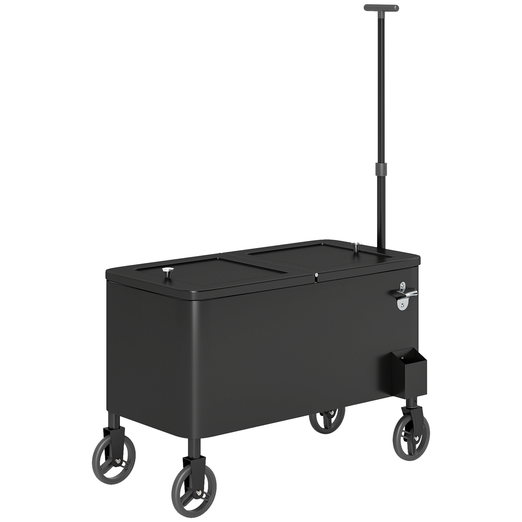 76L Koelwagen Serveerwagen met Wielen, Flessenopener, Deksel, Grepen, Verrijdbare Koelbox Zwart