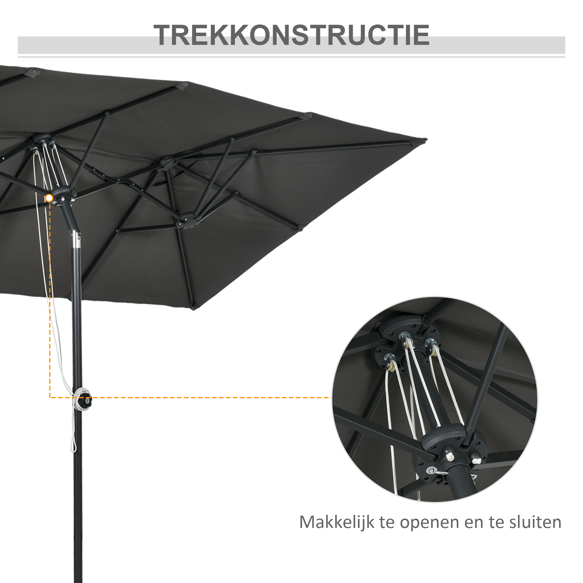 Grote parasol, verstelbaar in hoogte en kantelbaar, 150x295x170-214 cm, Grijs