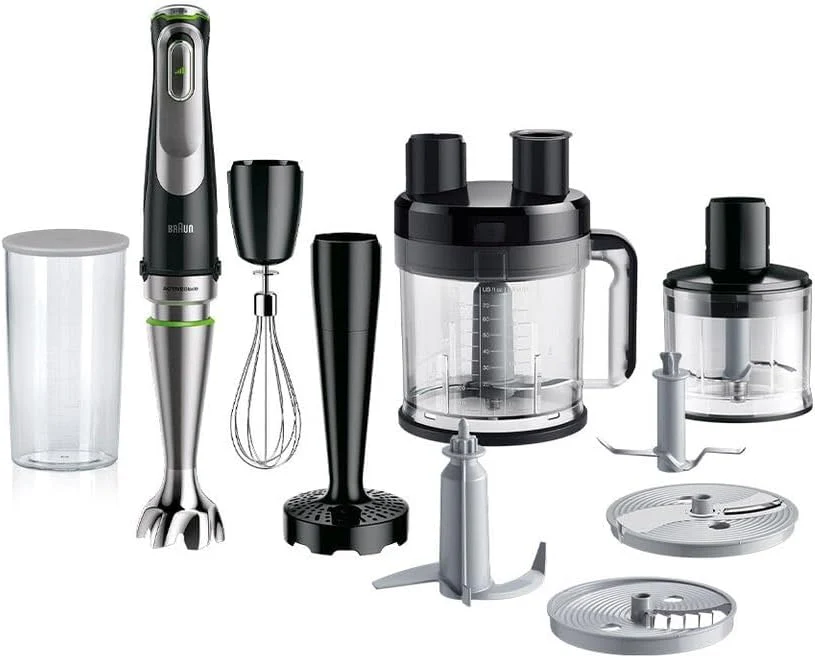 Braun MultiQuick 9 MQ 9187XLI staafmixer �C Staafmixer met Active PowerDrive technologie en 5 accessoires voor hakken, pureren, kloppen en crushen van ijs, 1200 watt, zwart/roestvrij staal