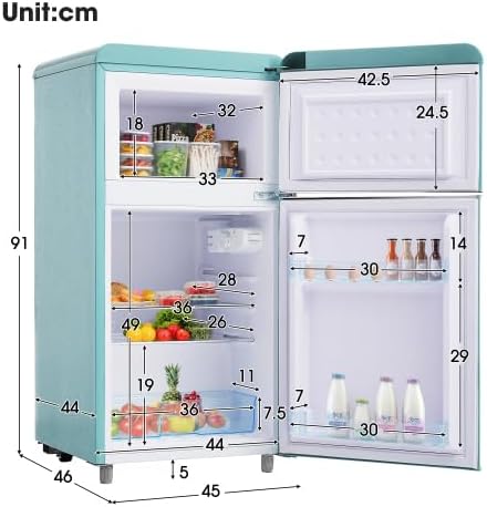 Merax Retro Kühlschrank mit Gefrierfach – 72L Mini Kühlschrank, 21L Gefrierfach, 120 kWh/Jahr, Energieklasse E, LED-Licht, Cyan – Ideal für kleine Haushalte