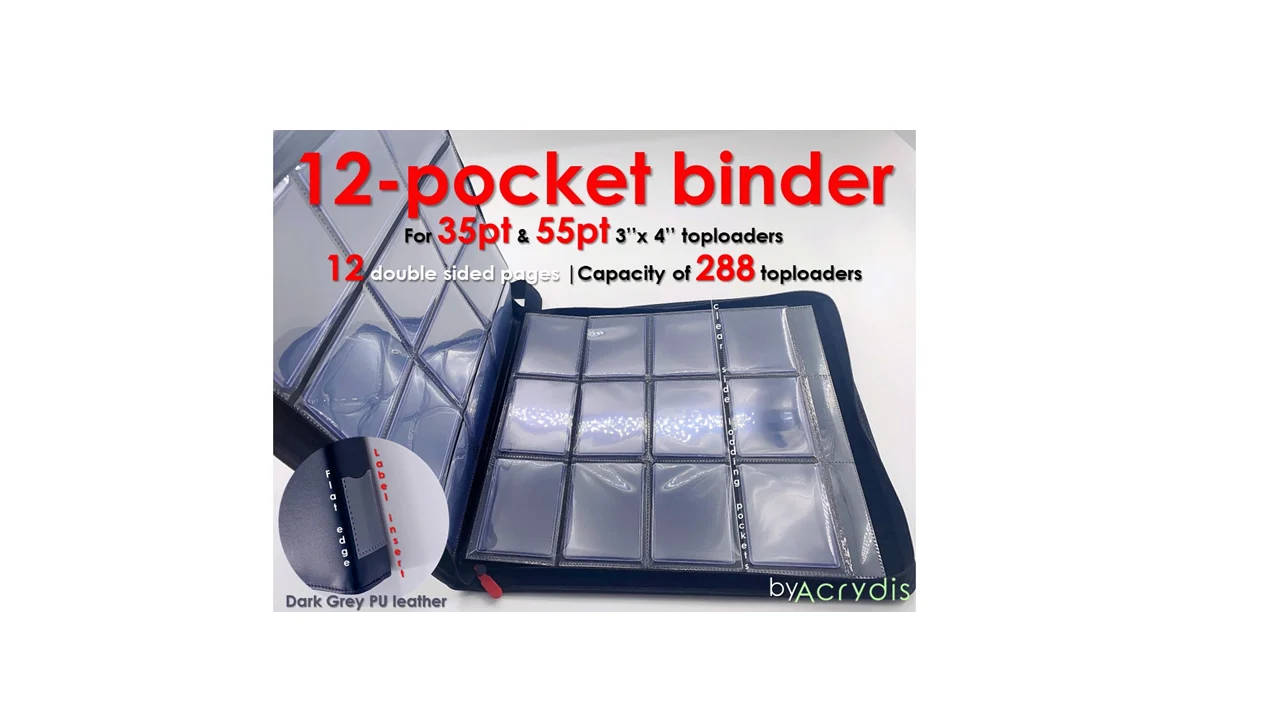12 Double Sided Pocket TopLoader Binder | Fits 288 TopLoaders | 35pt & 55pt