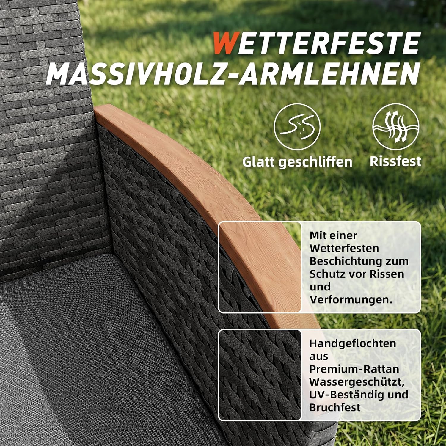 UDPATIO Gartenstühle 2er Set Rattan mit Kissen, Wetterfeste Gartenmöbel, Gartenstuhl Hochlehner für Balkon Terrasse, Outdoor Lounge Sessel, 60 * 59 * 85cm, Grau