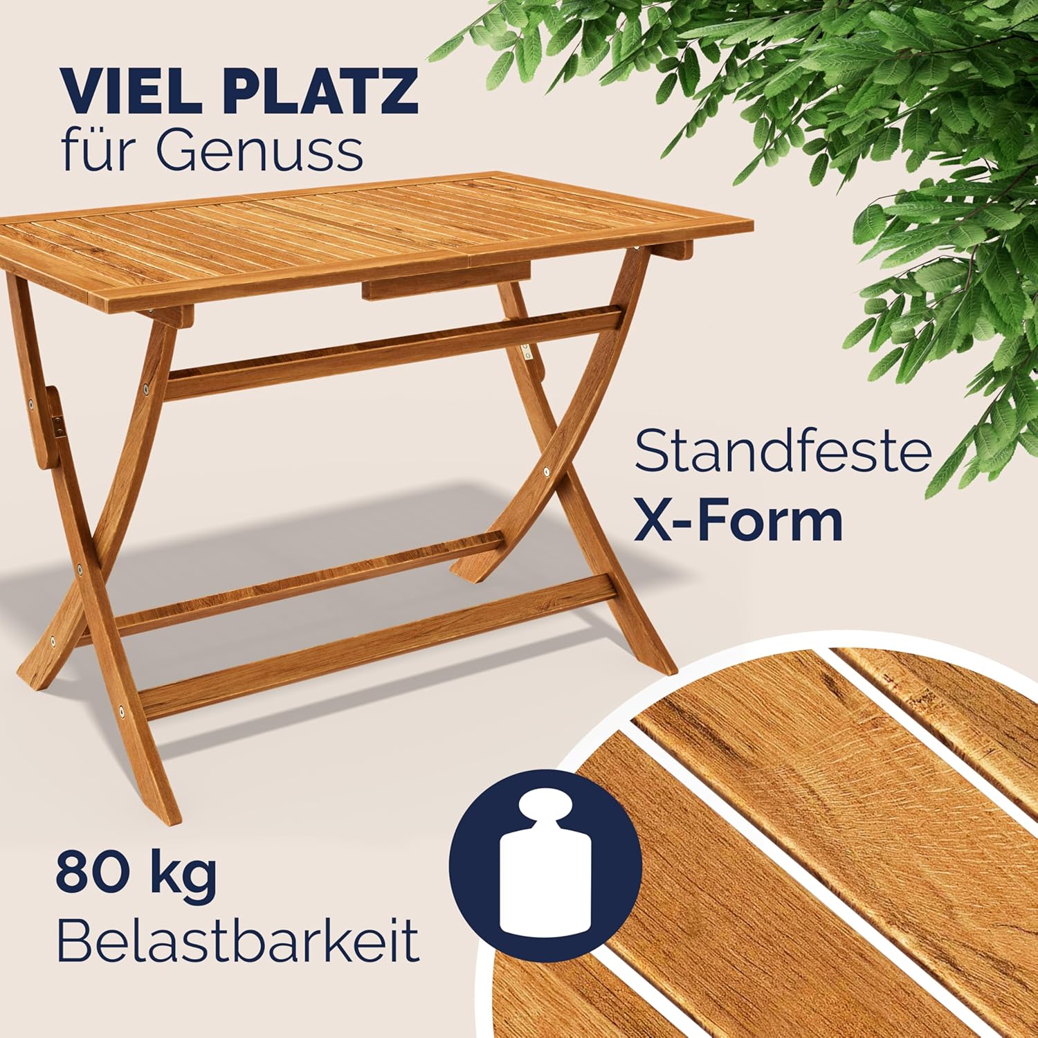 Casaria® Gartenmöbel Set Wetterfest Klappbar Akazie 5-TLG. FSC®-Zertifiziert Holz 160kg Belastbarkeit Garten Terrasse Balkonmöbel 120x70cm Möbelset 4 Personen