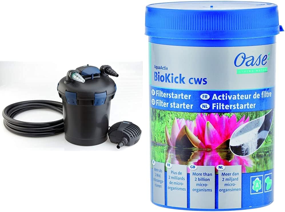 OASE 50499 Druckfilter BioPress Set 4000, Teichfilter Filterset zur effektiven und raschen Algenbekäpfung, Komplettset inkl Filterpumpe und UVC Klärer