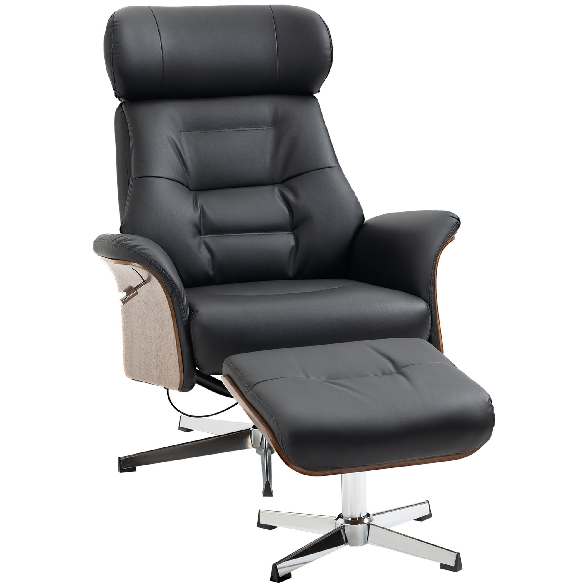 Fauteuil met voetenbank, 360° draaibaar, ligfunctie, leesstoel, zwart, 80 x 84 x 108 cm