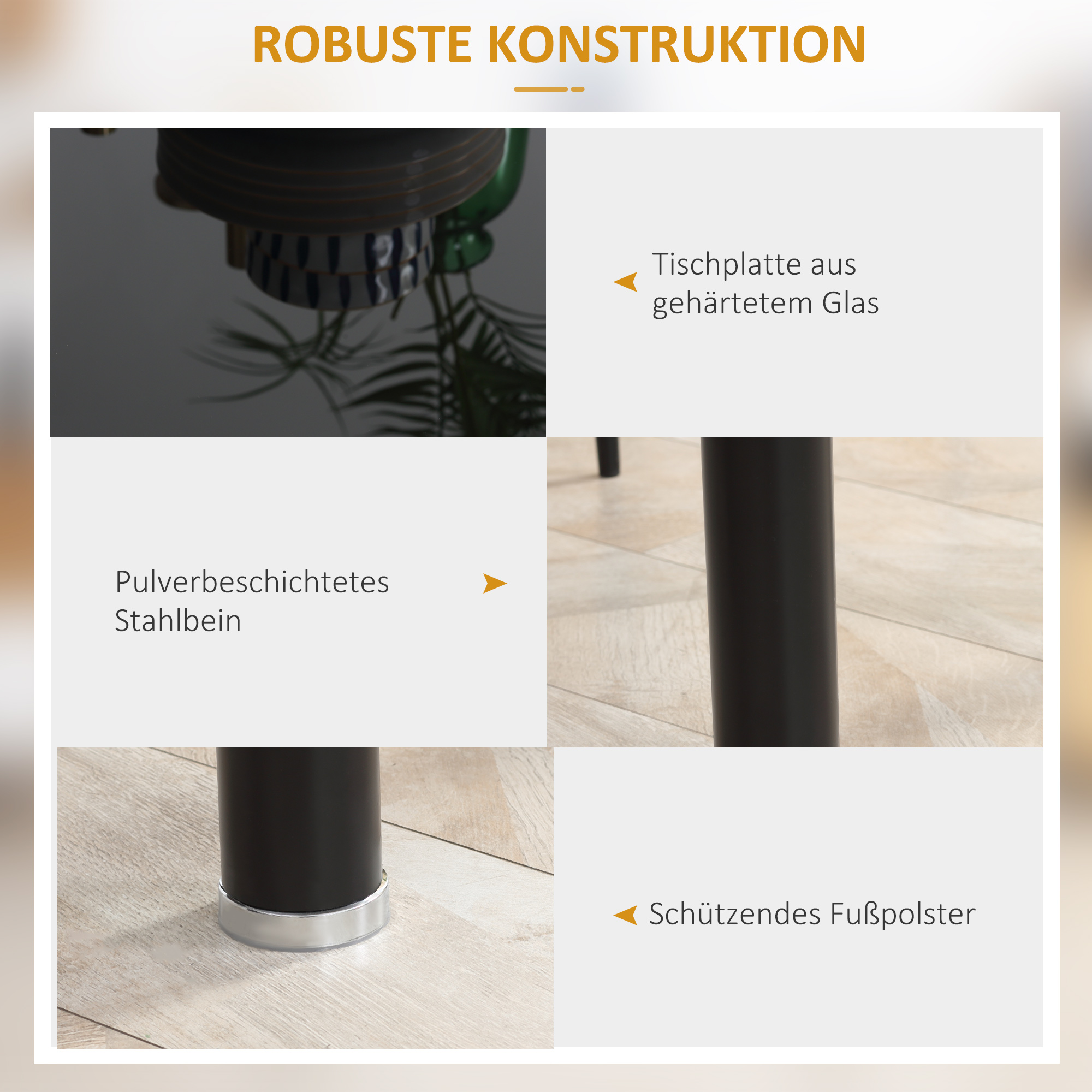 5-delige Eetkamerset Tafel en 4 Stoelen, Modern Design, Glazen Tafel, Zwart