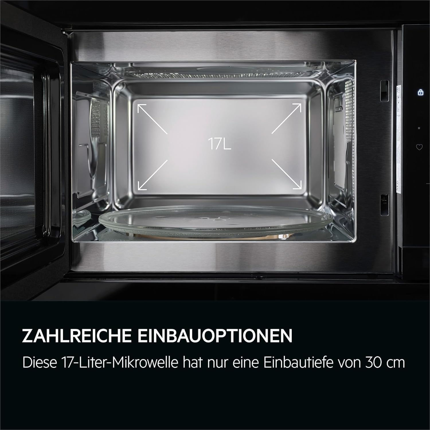 AEG Einbau-Mikrowelle Serie 6000 mit Steam Set - 60 cm - 17 L Garraum - Touch-Bedienung - Display mit Uhr - Auftau-Funktion - Drehteller Ø 272 mm - Schwarz - TB6SM171DB