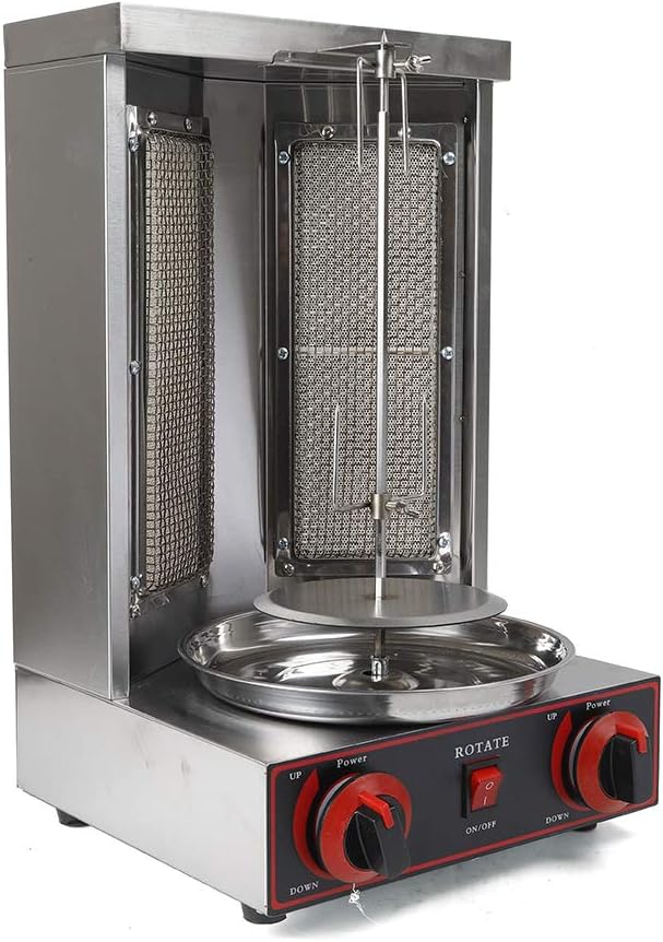 Edelstahl Gas Kebab Machine Dönergrill, Vertikalgrill, 360° Rotation Rotissiere Hähnchengrill, Dönerspieß für Gegrillt Huhn Lamm Schweinefleisch