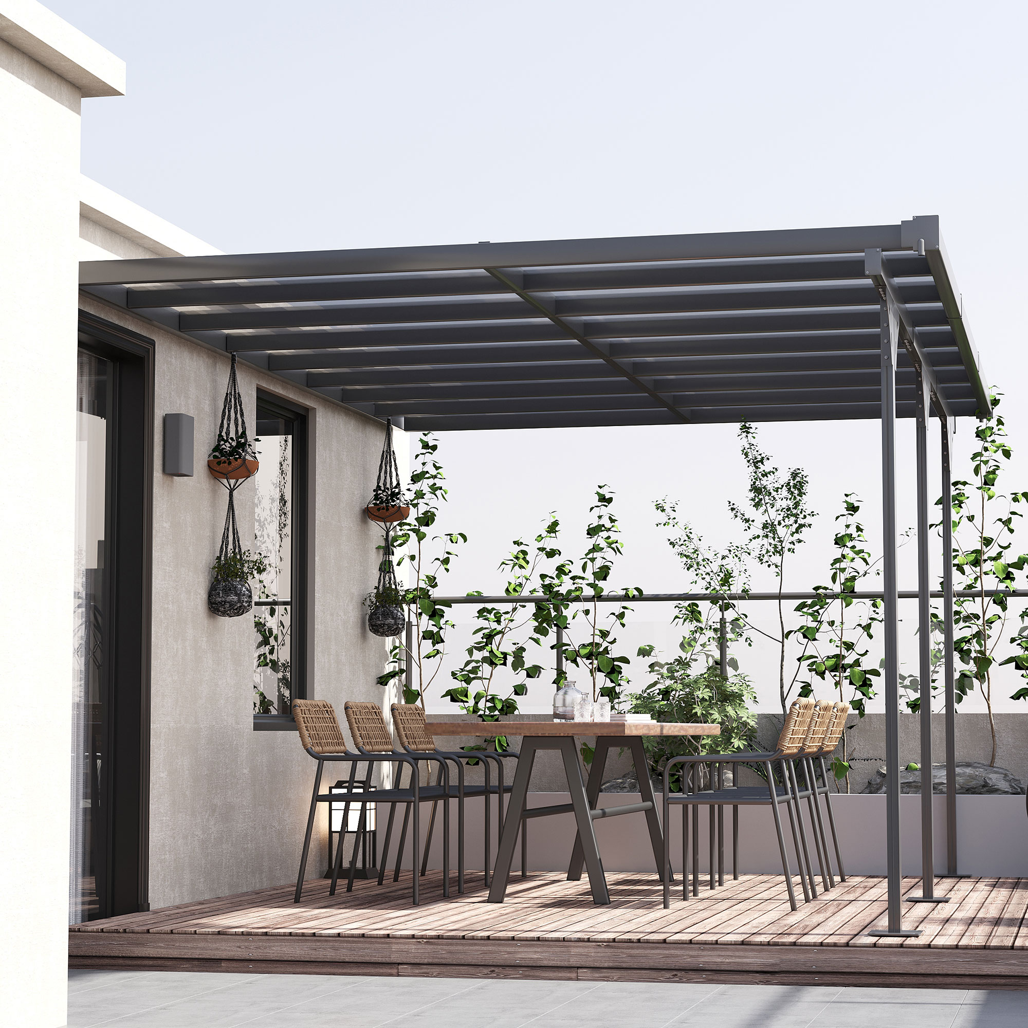 Outsunny terrasoverkapping in hoogte verstelbaar aluminium grijs 4 x 3 m