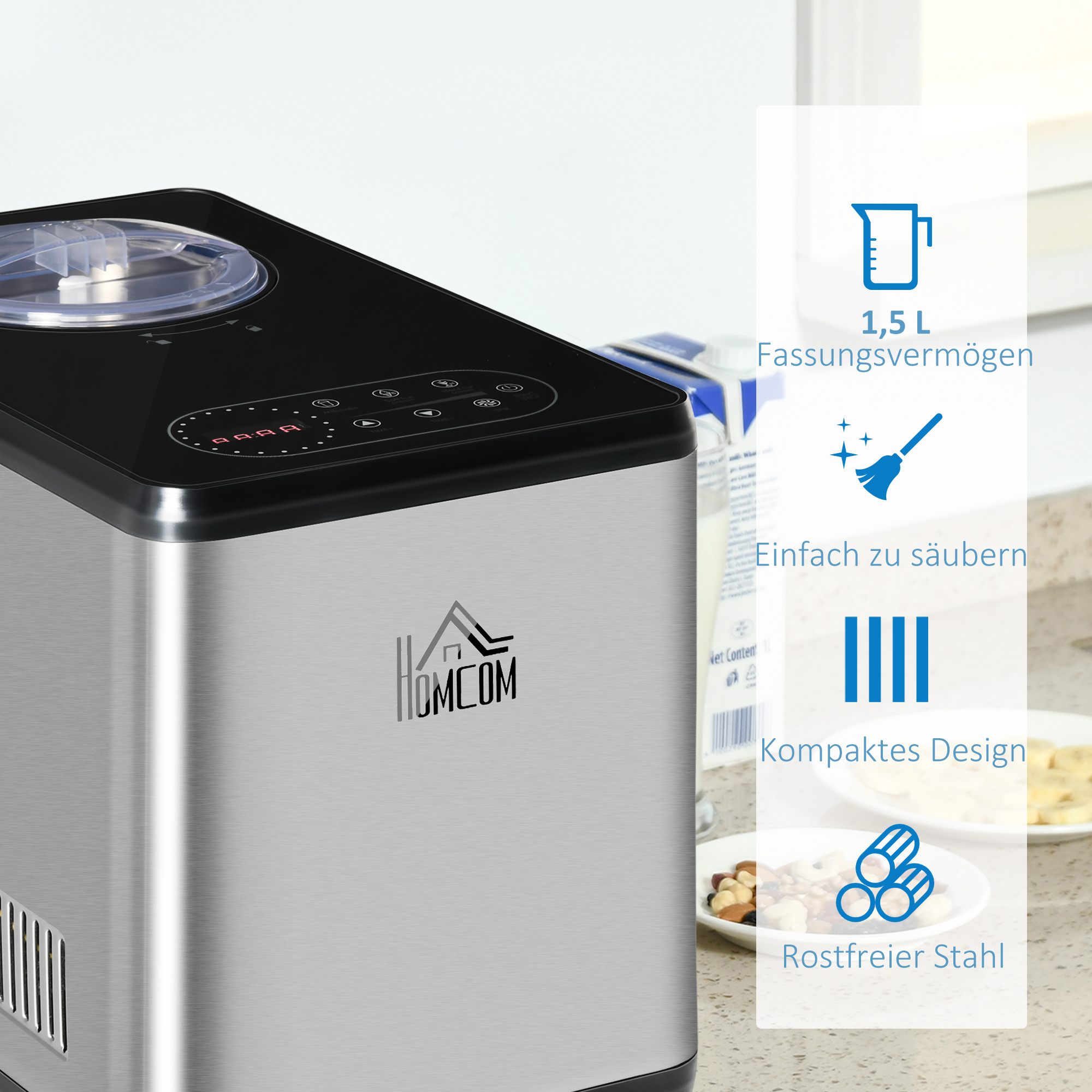 ijsmachine 1,5 L, zilver, zwart, 38,4 x 24 x 32 cm