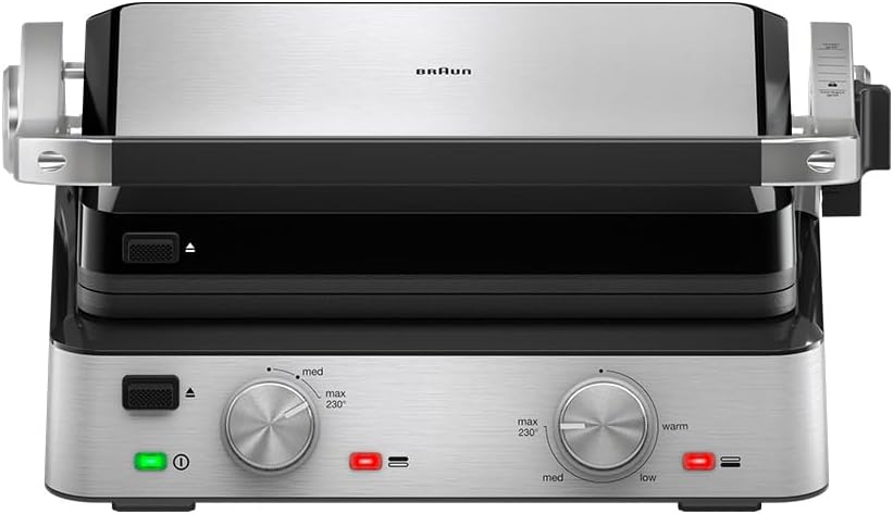 Braun MultiGrill 9 CG 9047 Kontaktgrill mit Grill-, Flach- und Waffelplatten, Grillpositionen: Kontakt, BBQ, Ofen, Spülmaschinenfeste Platten, Fettauffangschale, 230° Höchsttemperatur, Boost-Funktion