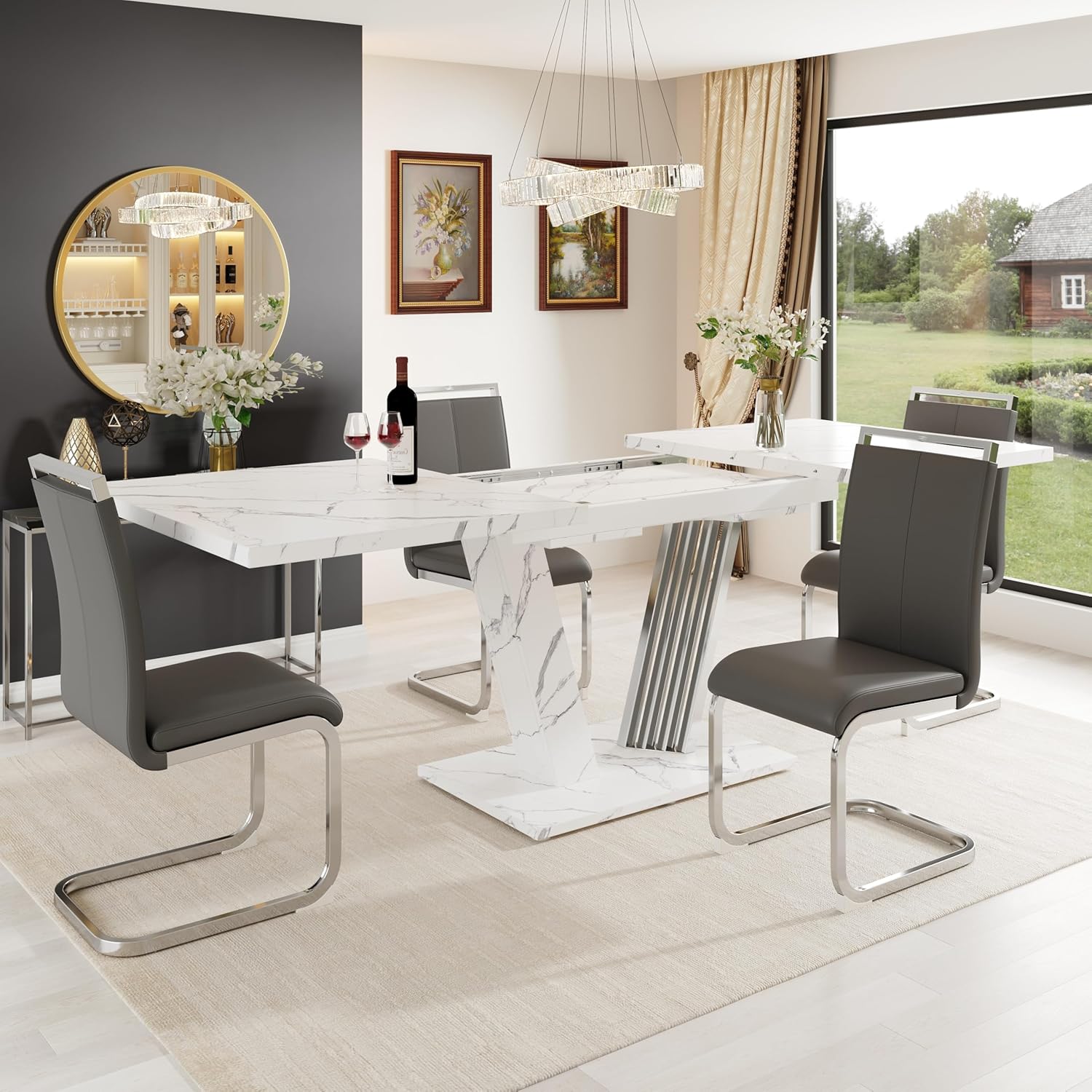 Kebnor Ausziehtisch 120-160x80x76 cm - Küchentisch mit ausziehbarem Blatt und Schmetterlings-Gestell für Küche & Wohnzimmer (Weiß)