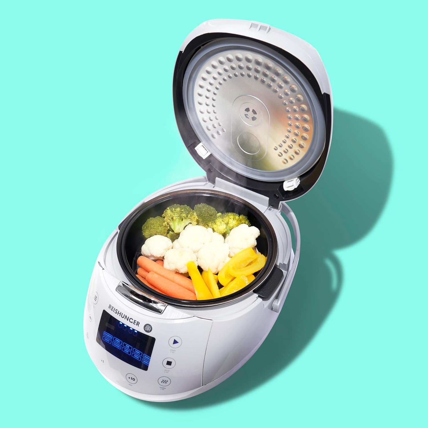 REISHUNGER Digitaler Reiskocher & Dampfgarer Schwarz | 1,5 L bis 8 Personen | Warmhaltefunktion, Timer & Premium Innentopf | Multikocher, 12 Programme, 7-Phasen-Technologie