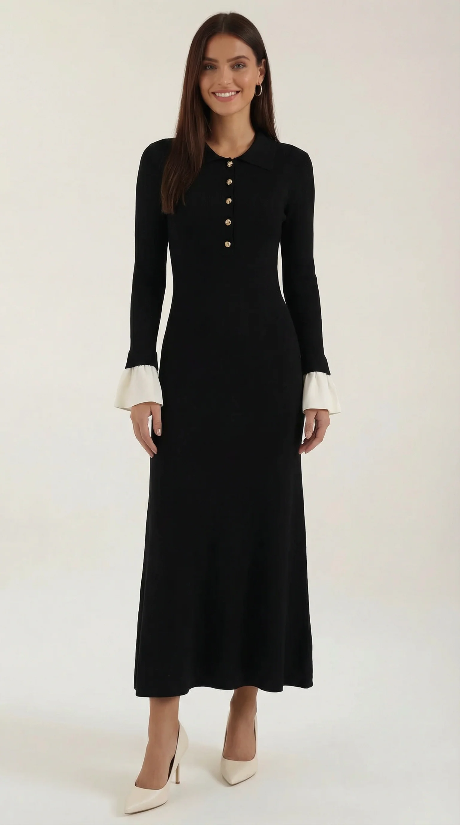 Strick-Maxikleid mit Polokragen
