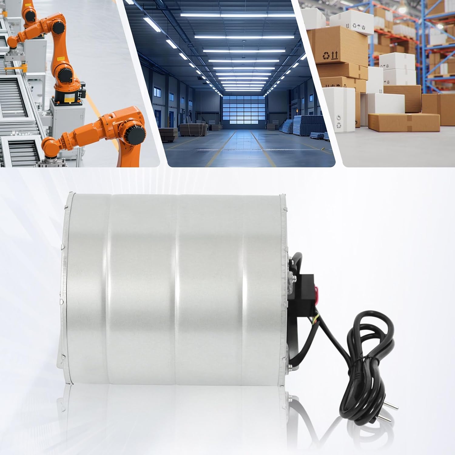 Zentrifugalgebläse 150W | Doppeleinlass | 1300 U/min | 840 m³/h Luftvolumen | 60 dB | Stahl verzinkt | Für Lüftung, Staubabsaugung, Kühlung | 220V | Mit vorgebohrten Löchern