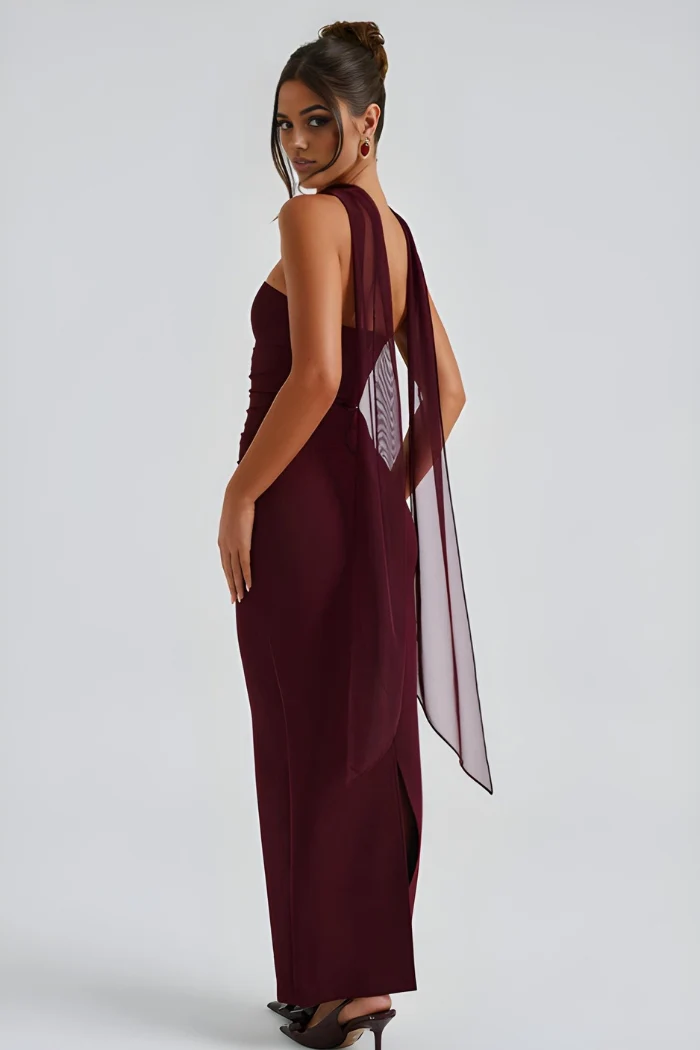 Tr?gerloses Maxi-Bodycon-Cocktailkleid f��r Damen mit Schal