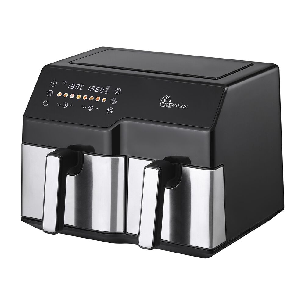 Frytkownica beztłuszczowa Extralink, 2 komory, 2500 W, 6 l i 4 l, czarno-srebrna