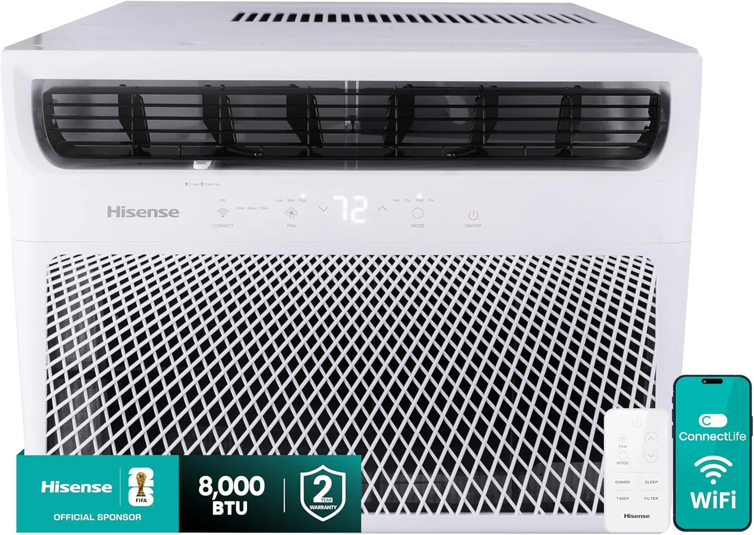 Hisense 14,000 BTU Smart Window Air Conditioner, 3 modes (Cooling, Fan, Dehumidifier)