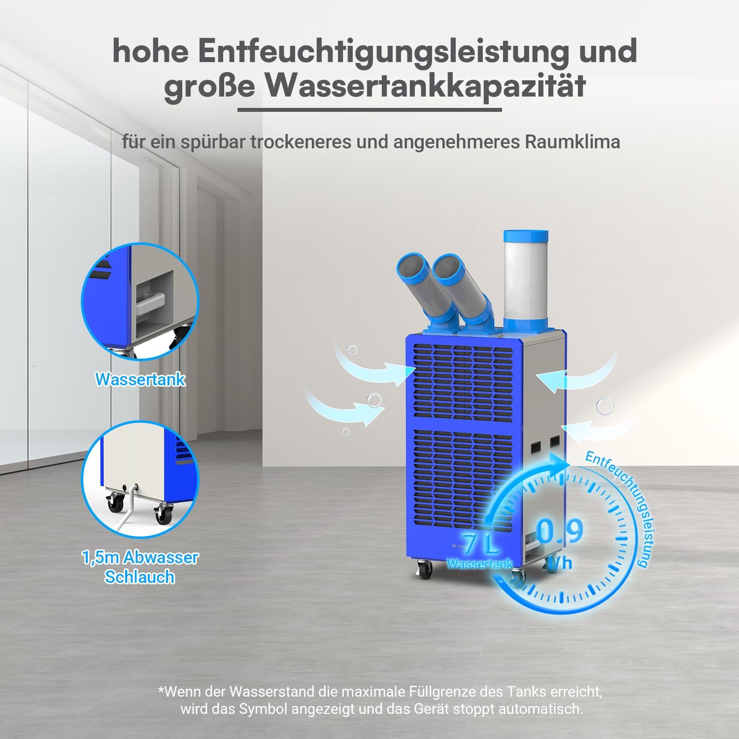 BE COOL Präzisions-Klimaanlage 15.000 BTU BCINPAC15000 | Mobile Klimaanlage mit 4400 W, LCD-Display, 3 Stufen, 24h Timer, R290, für Büro, Serverraum, Gastronomie & Industrie