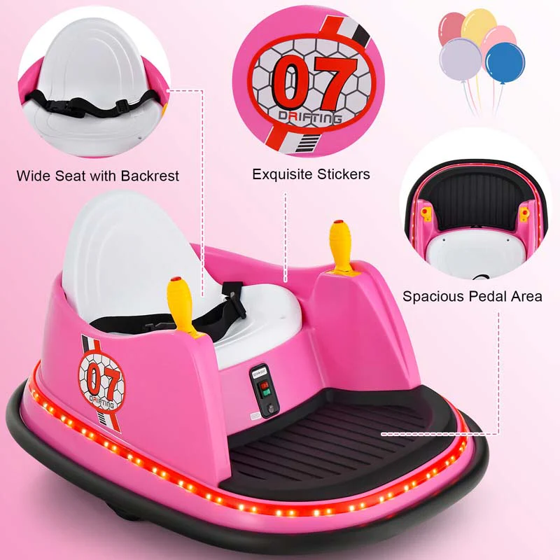 12V Toddler Bumping Car, Battery Powered Baby Ride on Bumper Car with Dual Joysticks, Flashing LED Light & 360 Degree Spin