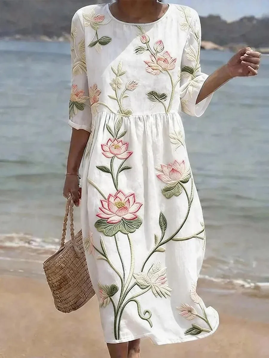 Damen Sommerkleid mit Blumenmuster | Leichtes Freizeitkleid f��r Fr��hling und Sommer | Luftiges Kleid mit floralem Print