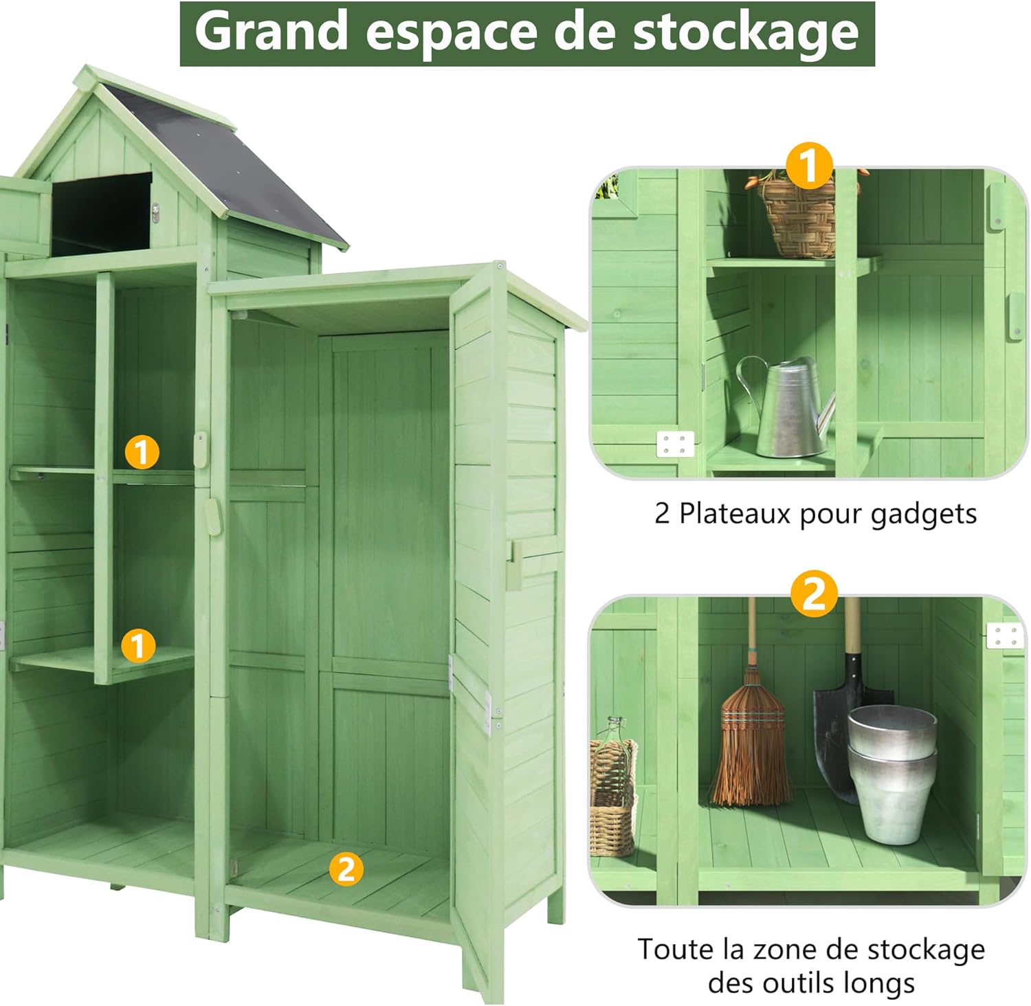Gerätehaus Gartenschrank Geräteschuppen Geräteschrank, BxT: 118x54cm, 118X54X173cm (BxTxH), wetterfest, Holz, PVC-Dach (Set, 1 St., 1 x Geräteschrank) (Grünes)