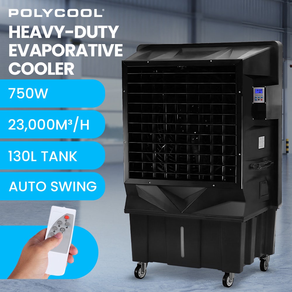 POLYCOOL 130L 750W Evaporative Air Cooler, Commercial Industrial Grade, Remote Control, Purifier, Fan