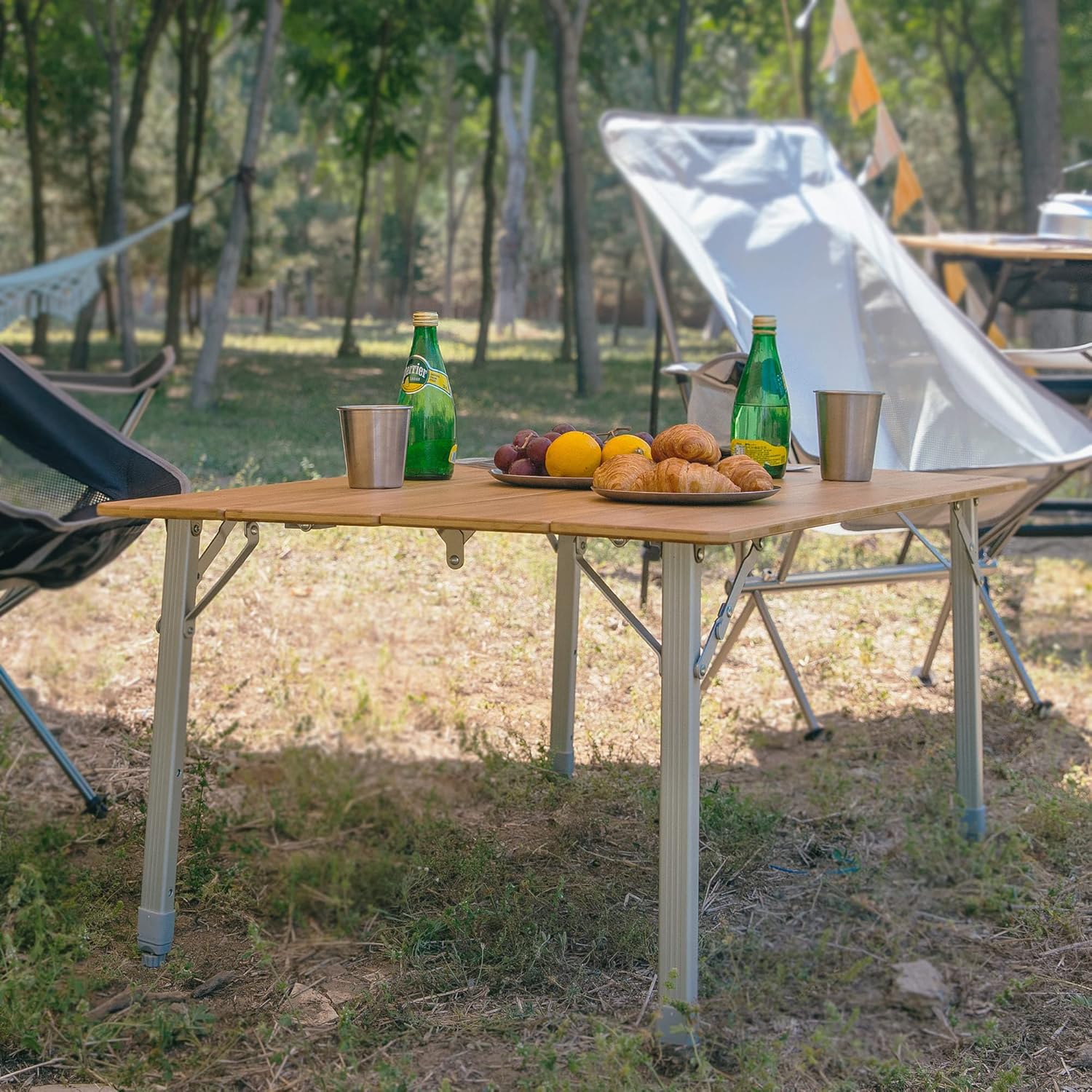 KingCamp Campingtisch Bambus Klapptisch höhenverstellbar (45/52 / 65 cm) für 4-6 Personen Campingtisch klappbar 4 Falten mit Tragetasche belastbar bis 80 kg,100 x 65 cm,L