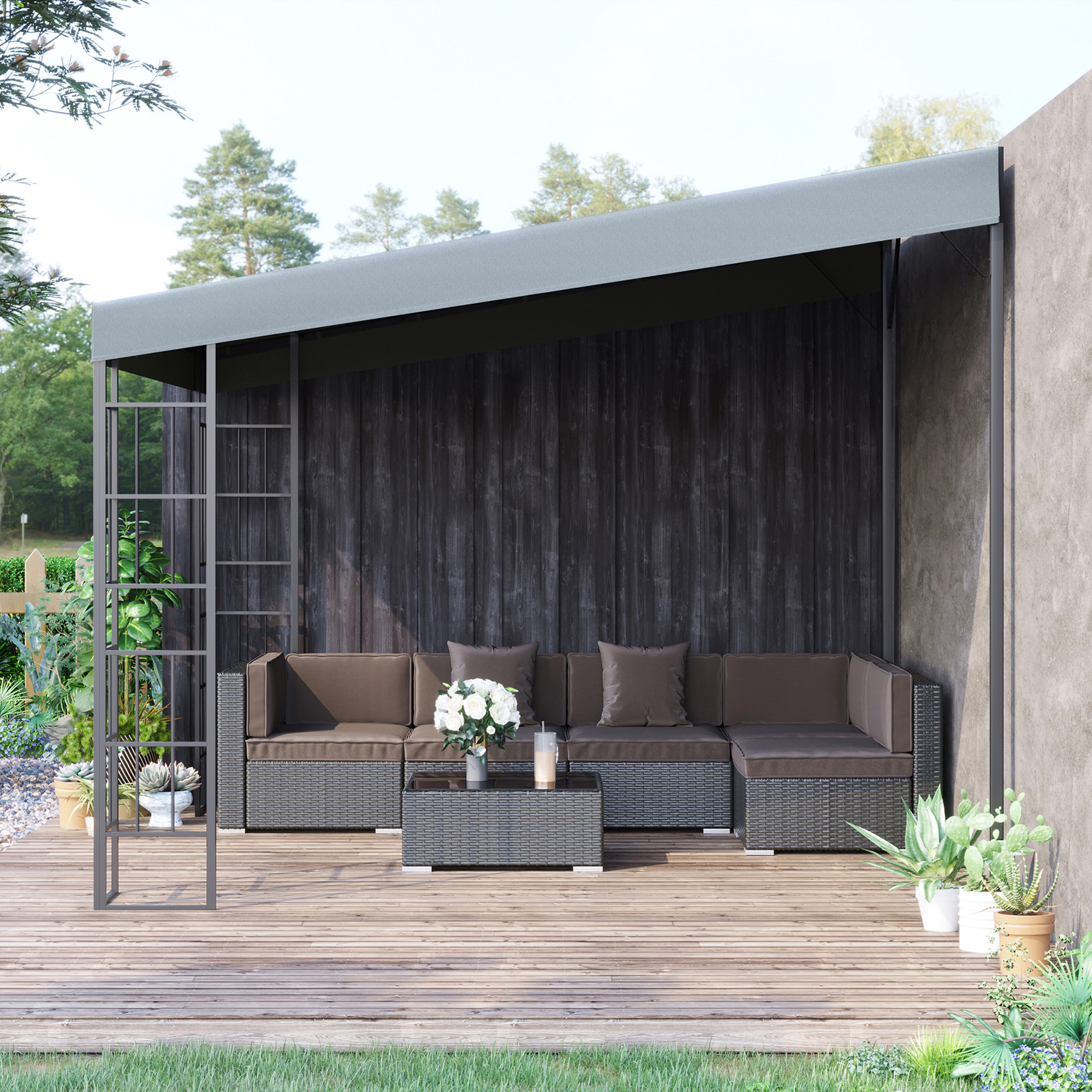 hellend dak pergola grijs+zwart 4 x 3 x 2.5m