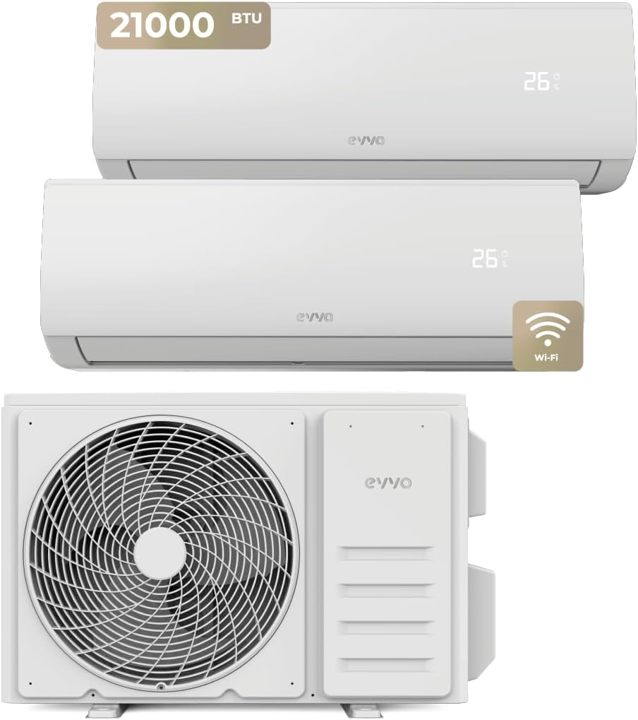 EVVO CLIMA Multi Split Air Conditioner 2x1 WiFi, Efficiency A++, Inverter System, Heat Pump, Dehumidifier, Remote Control, White, 9000 + 12000 BTU