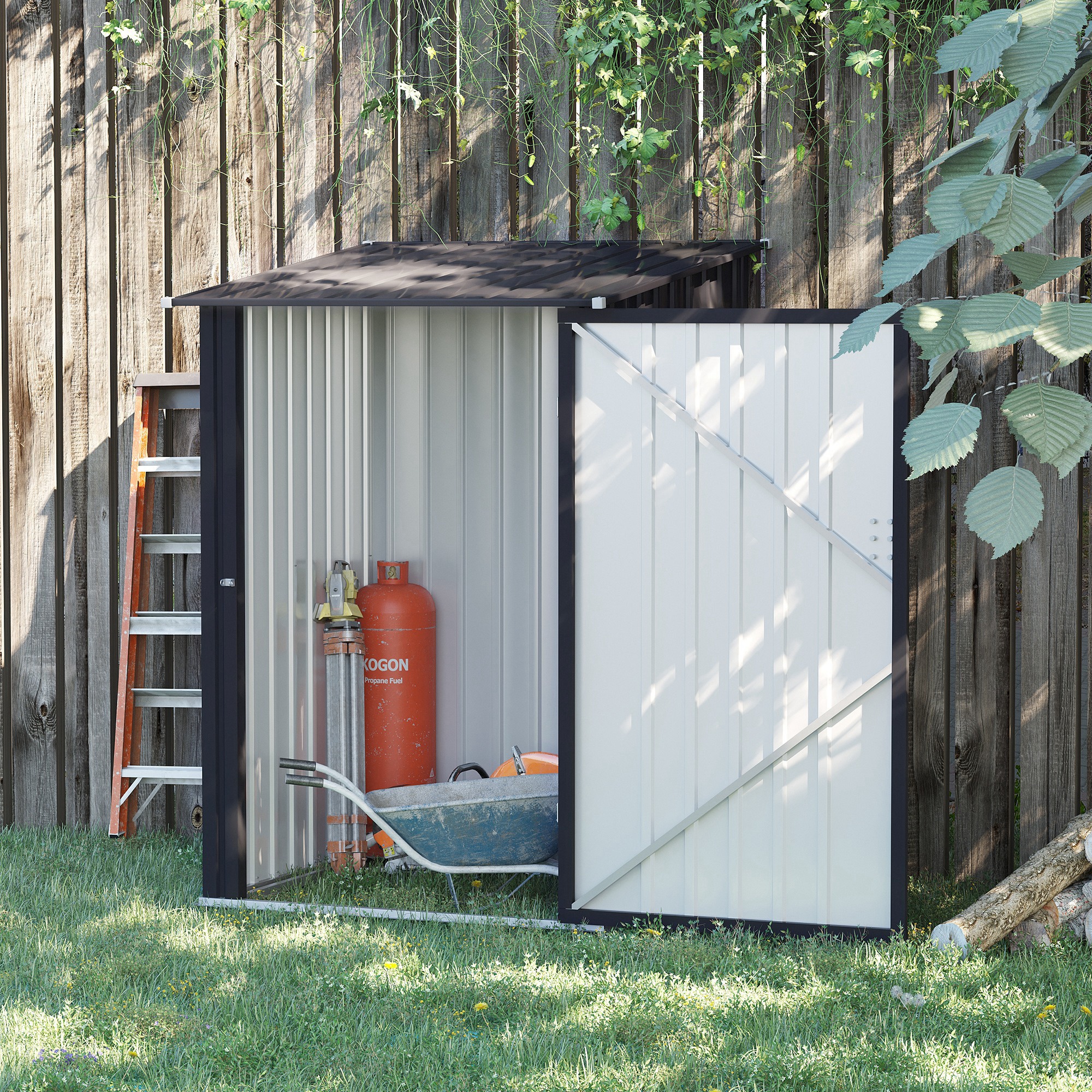 Outsunny Tuinhuis Metaal, Roestvrij en Condensatie Bestrijding voor Huis,100x103x160 cm, Donkergrijs