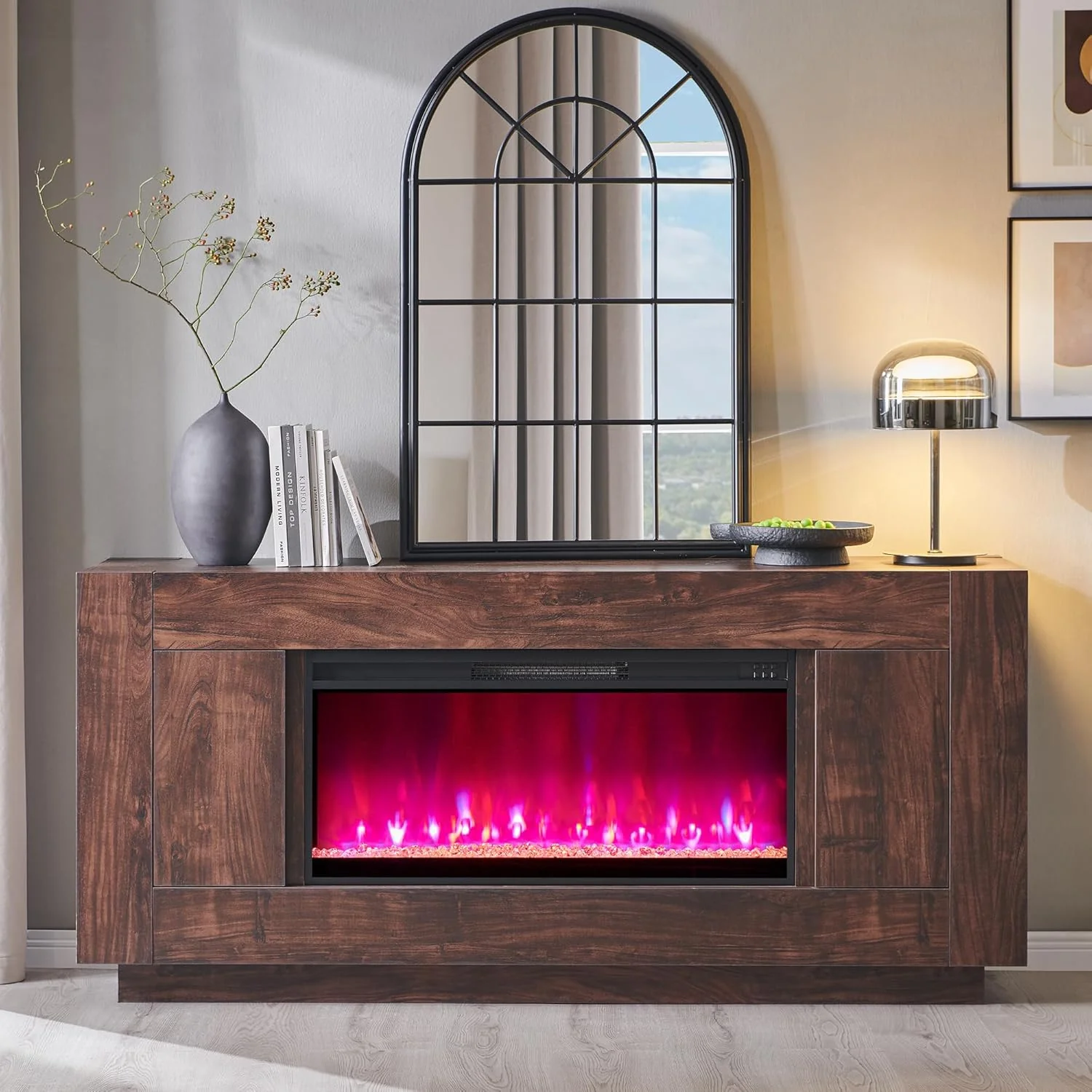 OKD Modern 70 inch Fireplace TV Stand with 36 inch Electric Fireplace Entertainment Center