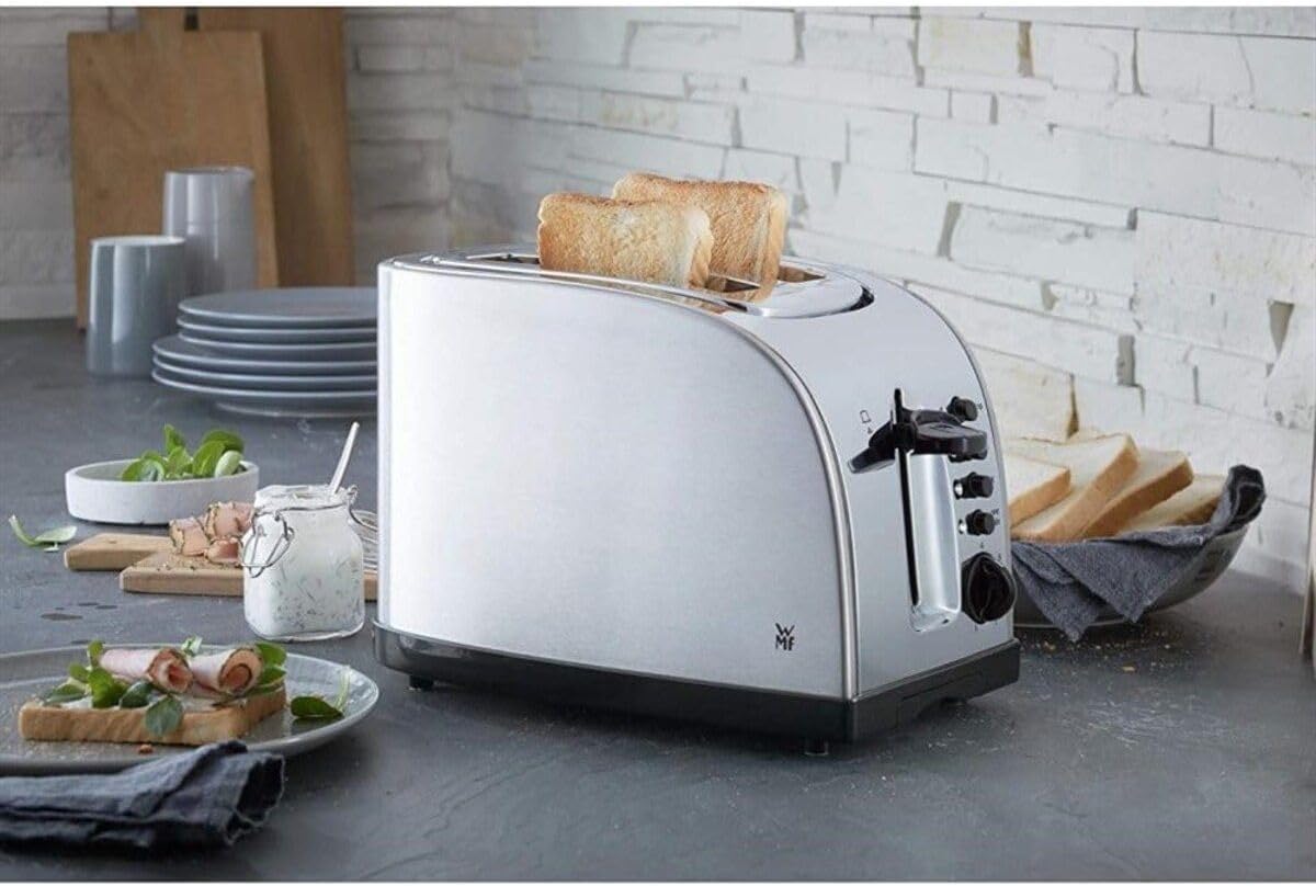 WMF Stelio Toaster 2 Scheiben Edelstahl, Doppelschlitz Toaster mit Brtchenaufsatz, Bagel-Funktion, 7 Brunungsstufen, 900 W, Toaster edelstahl matt