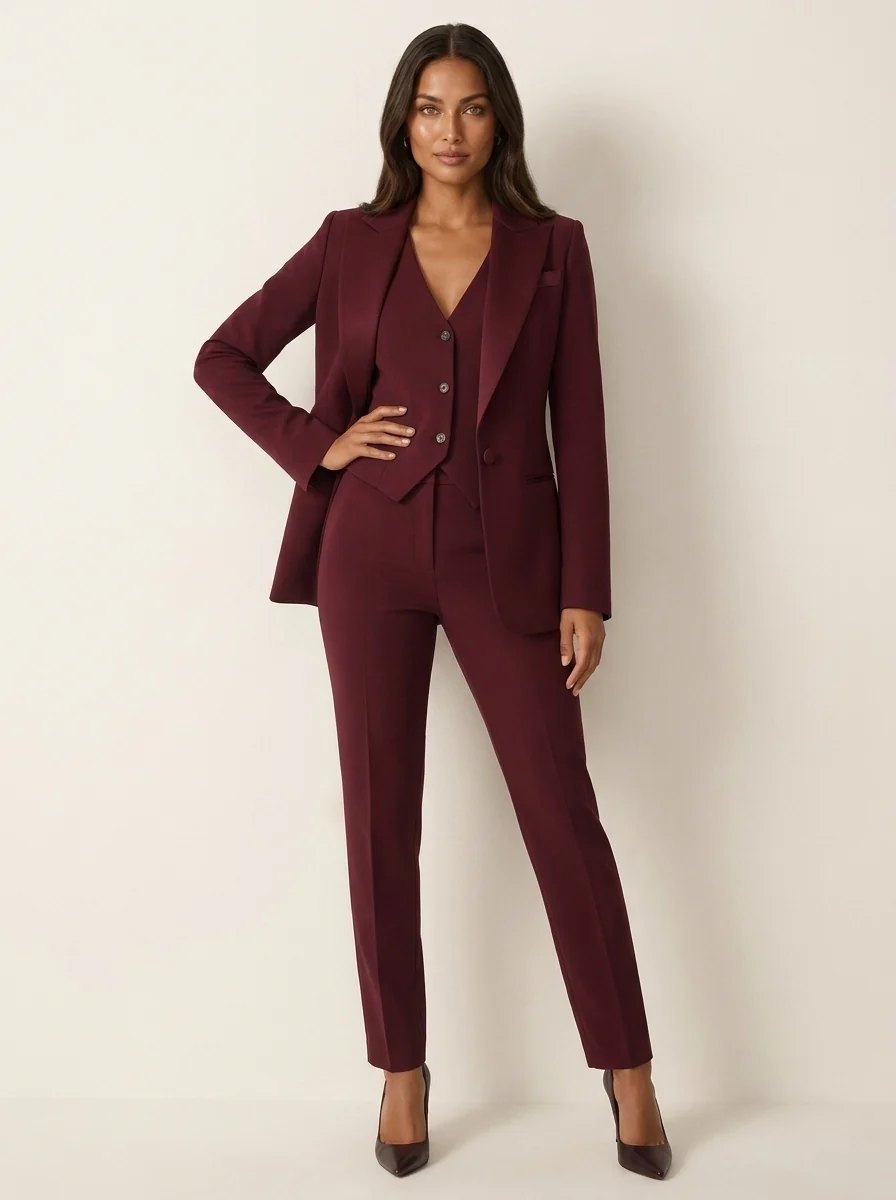 Damen Hosenanzug 3-teilig Set mit Blazer Weste und Stoffhose | Elegantes Business Outfit f��r B��ro und Events