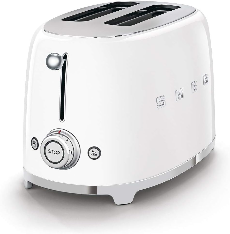 Smeg, 2x2 TSF01CREU -Toaster, 2 Schlitze für 2 Scheiben, 6 Vergoldungsniveaus, Heizfunktion, Abtau- und Bagel- Funktion, Sammelschublade, 950W, Creme