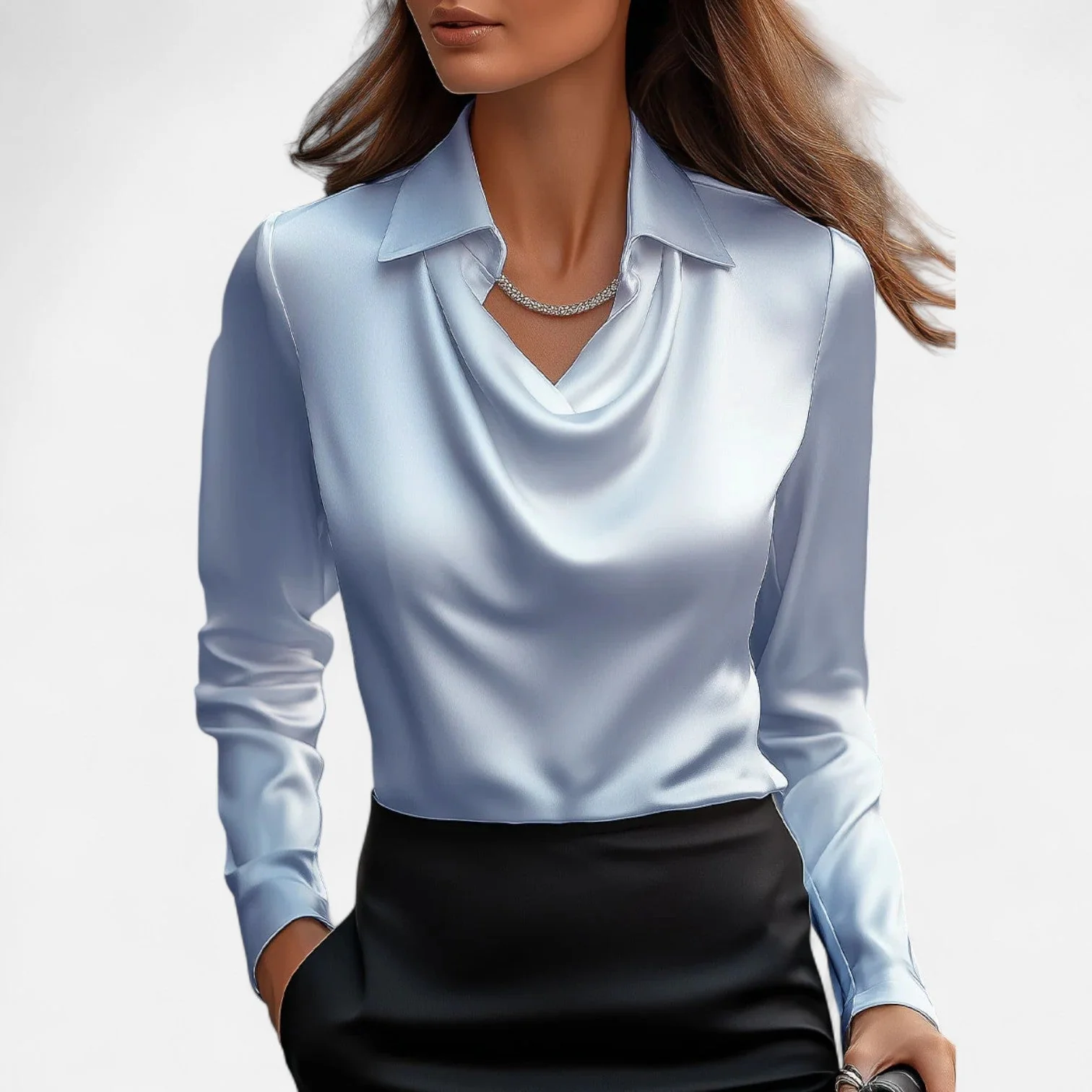 Satinbluse mit Wasserfallausschnitt f��r Damen �C Elegantes Design & Zeitloser Stil