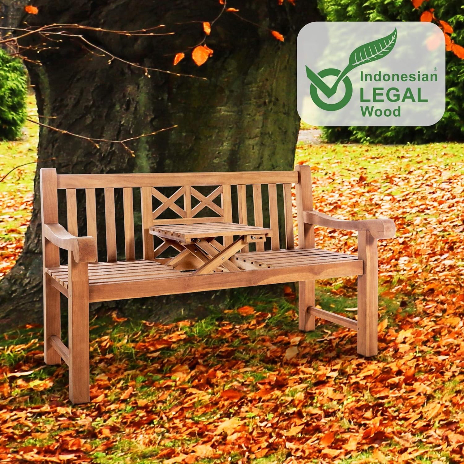 CLP Teakbank Luka I Wetterfeste Gartenbank Mit Klapp-Tisch, Farbe:Teak, Größe:150 cm