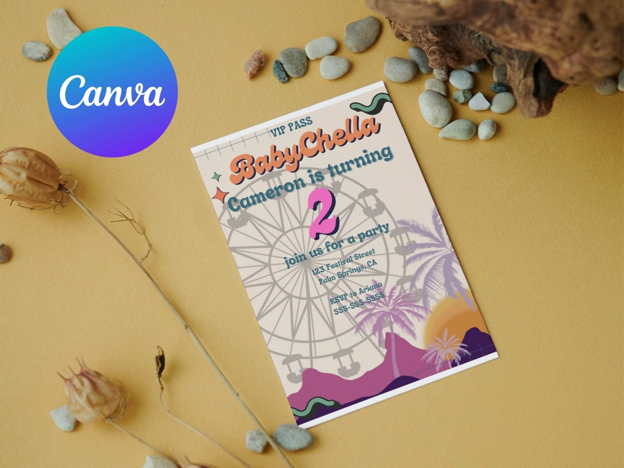 BabyChella Birthday Invitation, Coachella Invitation, children's birthday invitation, festival theme, baby birthday invitation