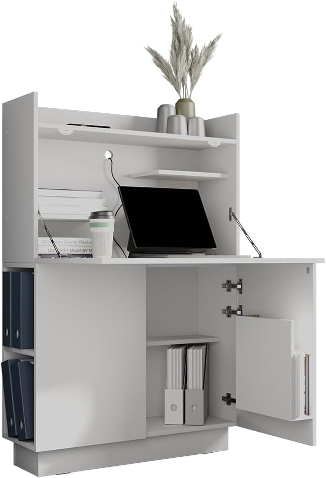 Vicco Sekretär Schreibtisch Alena, Arbeitstisch mit Schrank, Weiß, 85 x 27 cm