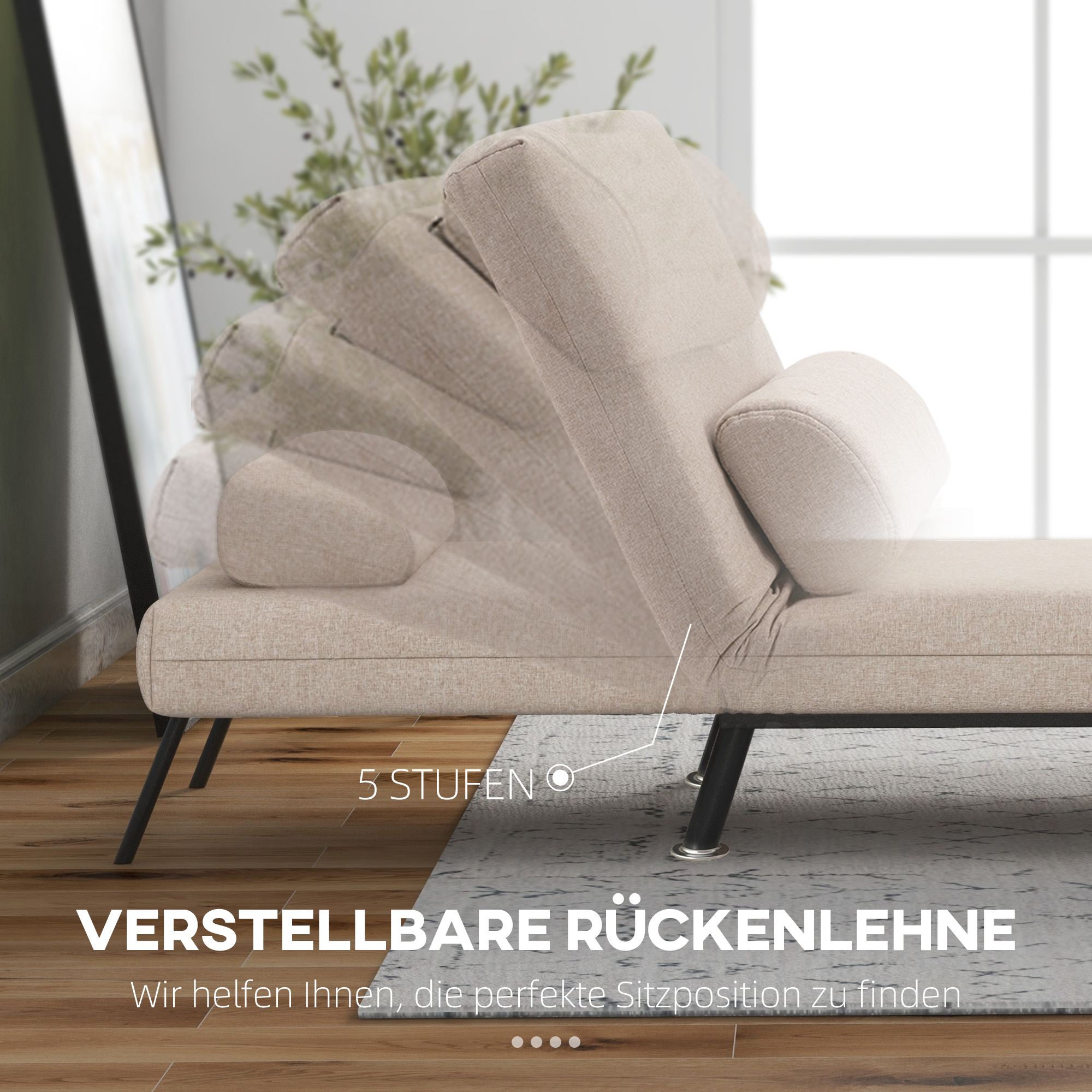 Opklapbare Stoel met Slaapfunctie, Opvouwbare Relaxstoel in Linnenlook, Verstelbare Rugleuning, 75 x 70 x 75 cm, Beige