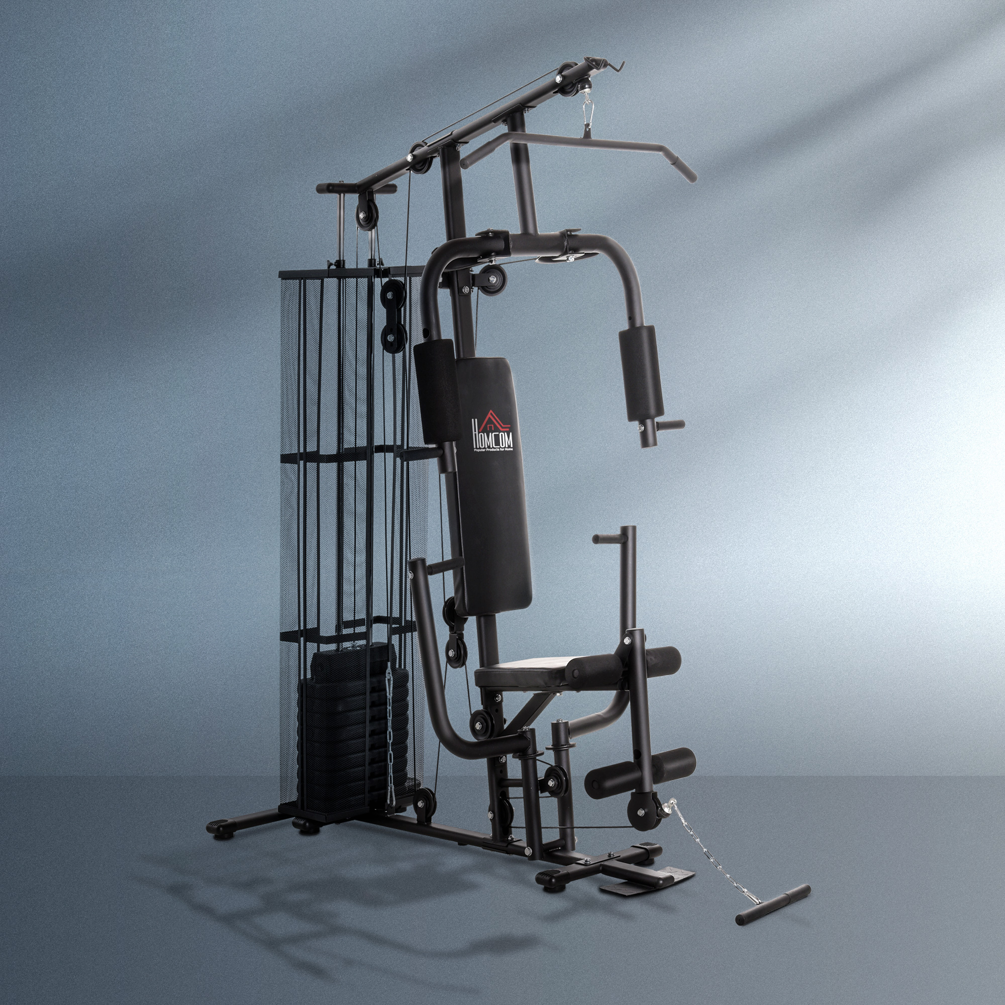 Gym Krachtstation Fitnessstation Multigym Fitnesscentrum Fitnessapparatuur incl. gewichten Latzug Beincurl Metaal PU-kunstleer zwart 150 x 110 x 210 cm
