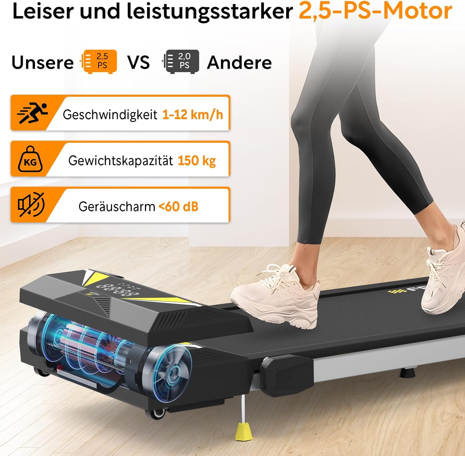 Freepi 4 in 1 Laufband für Zuhause mit Neigung 1-6km/h 2.5PS Motor mit Fernbedienung, Walking Laufband Pad Schreibtisch ragbar Heim-Fitnessgert