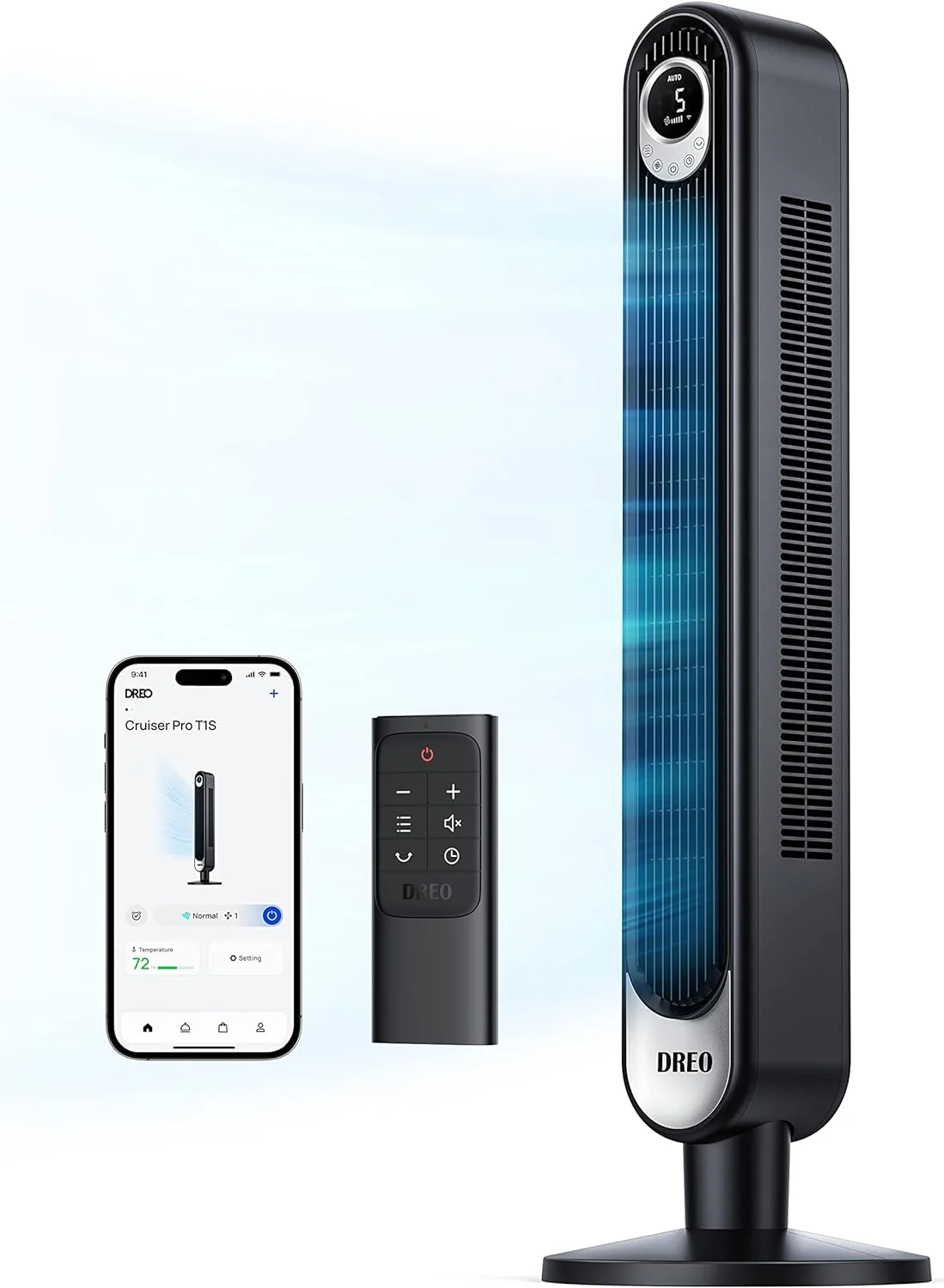 Dreo Smart Tower Fan WiFi Voice Control. Works with Alexa/Google.Floor Standing Bladeless Oscillating Fan with Remote. 6 Speeds. 4 Modes. 12H Timer. for Indoor Bedroom Home Office
