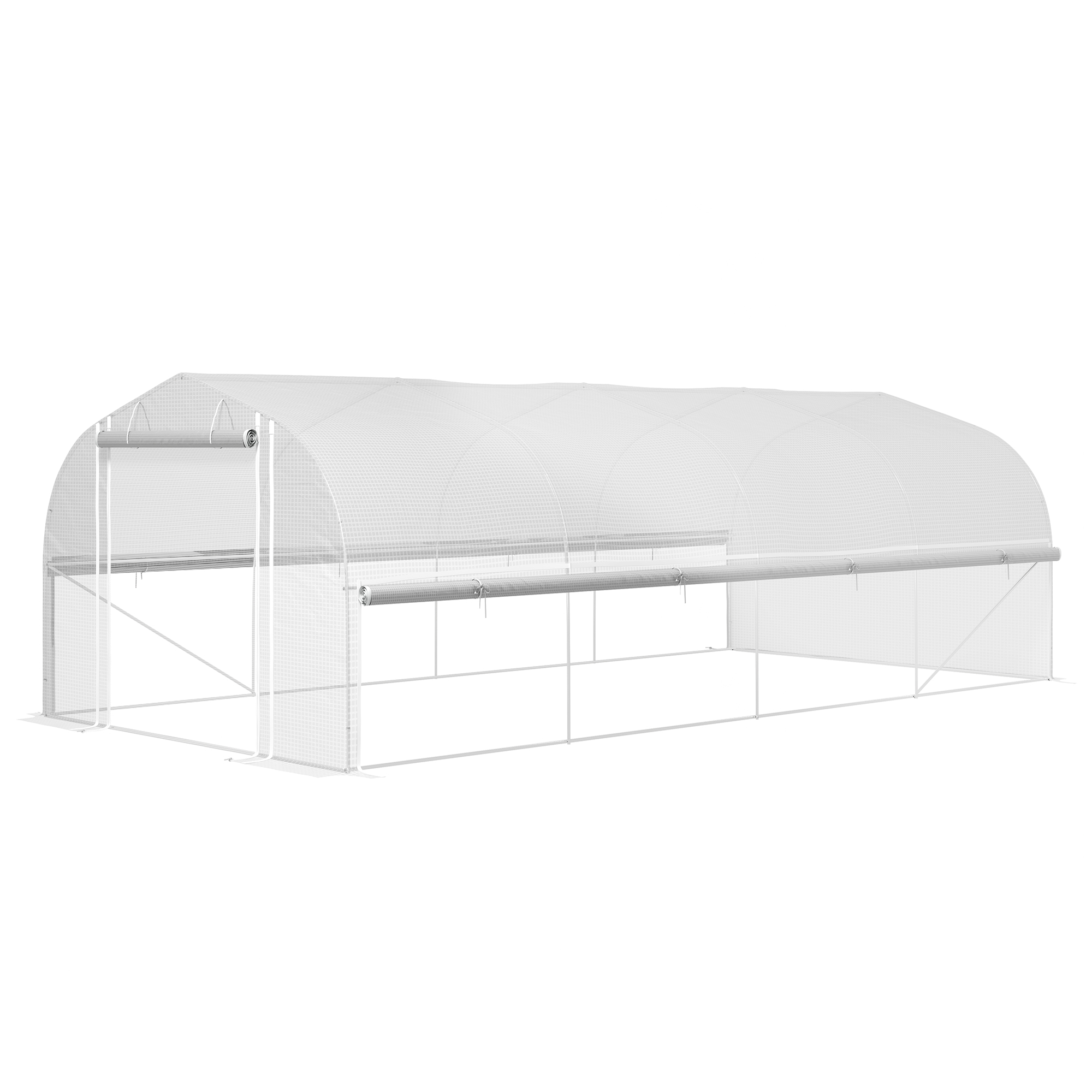 Outsunny 6x3x2m Kas, Toegankelijk, Met 8 Vensters, Deur, Vliegengaas, en Metalen Frame - Wit