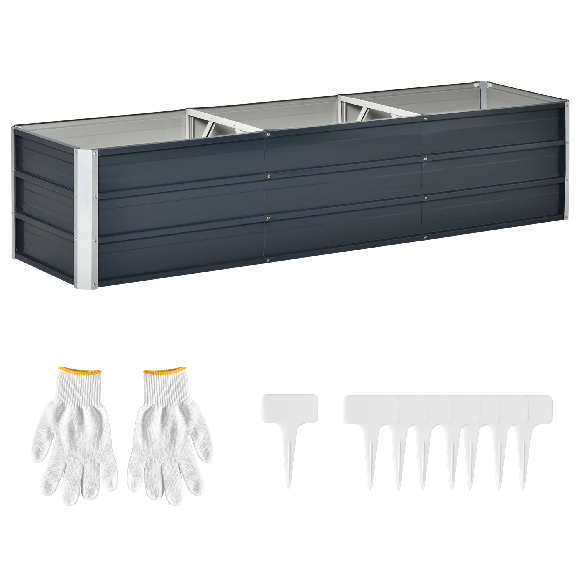 Outsunny verhoogd bed van staal tuinbed plantenbak bloembak bloempot met handschoenen donkergrijs 183 x 47 x 40 cm