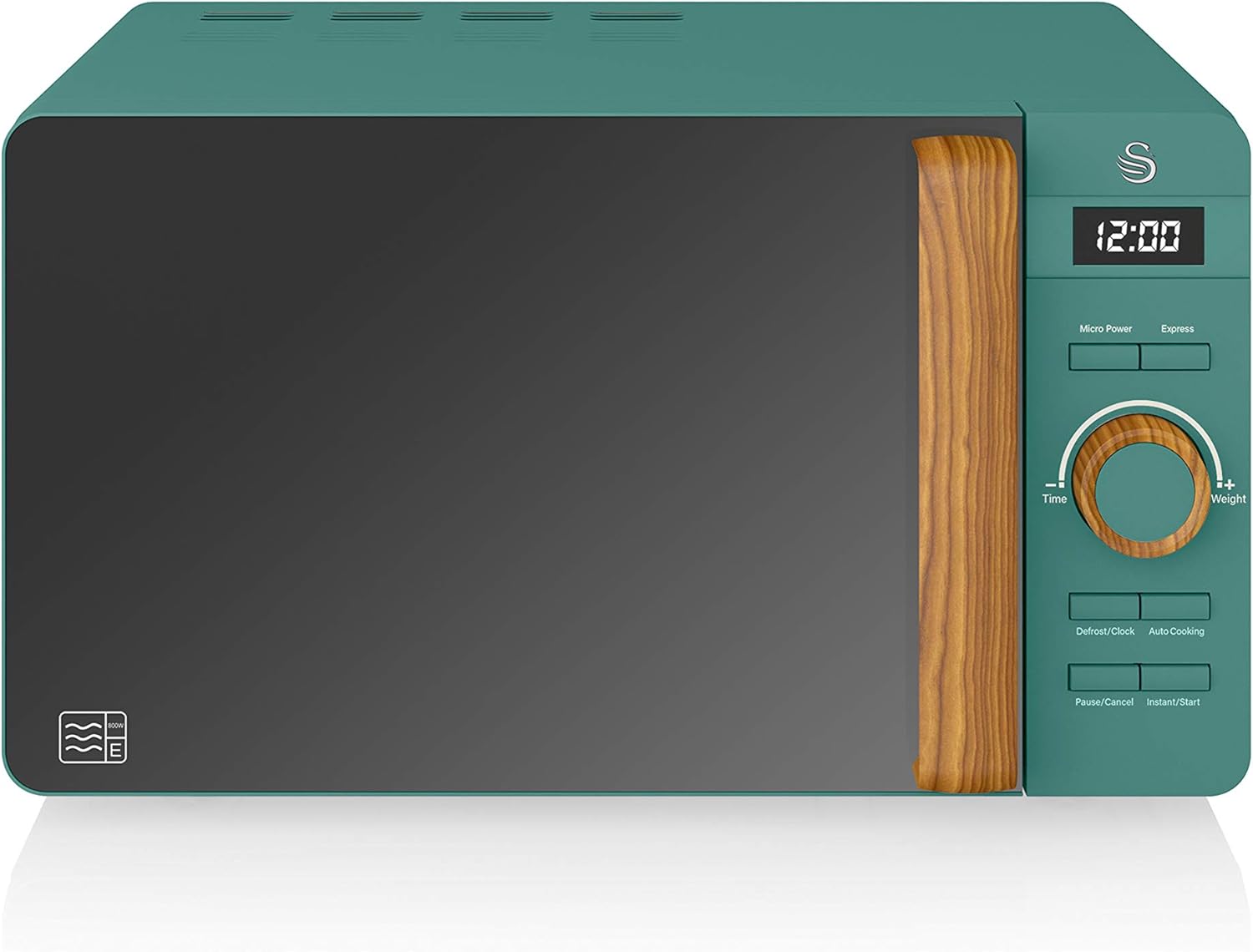 Swan Nordic SM22036WHTN Digitale Mikrowelle, Griff in Holzoptik, Gehäuse mit weicher Haptik und matter Oberfläche, 800 W, Baumwollweiß