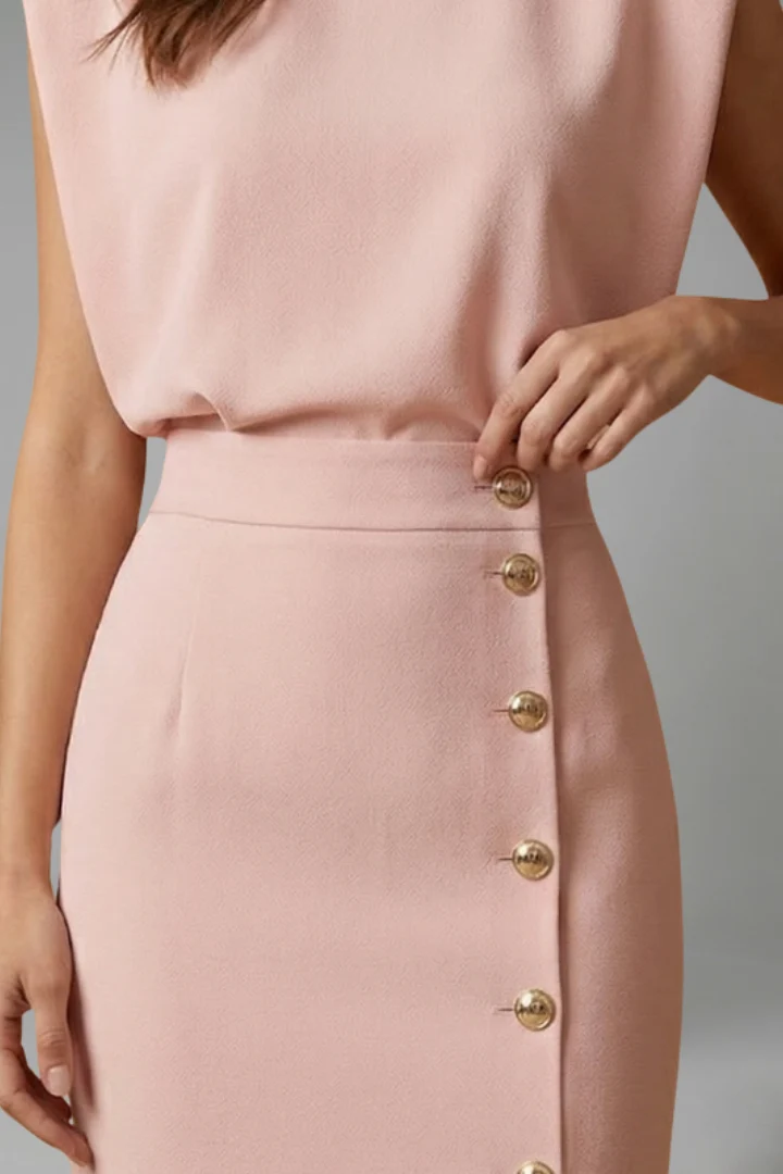 Damen Midikleid mit Rundhalsausschnitt und seitlichem Schlitz | ?rmelloses Kleid mit Knopfleiste und tailliertem Schnitt